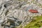 Rack railway and a train going up on Pilatus mountain, Luzern, Switzerland.