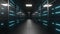 Rack servers in data center futuristic room, 4k