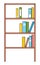 Rack with shelves with colorful books in flat design style. Brown wooden bookcase with various books