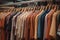 a rack of shirts and pants hanging on a rail in a store or clothing store with a rack of shirts and pants hanging on a rail in