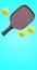 Racket and sports balls for pickle ball. 3d rendering