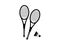 Rackets and shuttlecock icon. Black badminton equipment outdoor activities