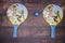 Rackets for table tennis and blue ball