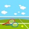 Rackets and tennis ball at the tennis court. Vector illustration