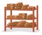 Racks with boxes isolated. Cardboard containers stand on wooden shelves, storage equipment