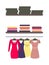 Racks with Clothes Packed in Boxes, Vector Dresses