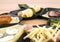 Raclette pans with food, ideal for party