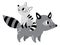 Racoon with baby. Loving animal parent character