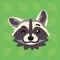 Racoon emotional head. Vector illustration of cute coon blinking shows playful emotion. Blink eye emoji. Smiley icon