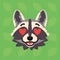 Racoon emotional head. Vector illustration of cute coon with hearts in eyes shows amorous emotion. In love emoji. Smiley