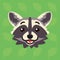 Racoon emotional head. Vector illustration of cute coon shows happy emotion. Hope emoji. Smiley icon. Print, chat