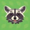 Racoon emotional head. Vector illustration of cute coon shows happy emotion. Laugh emoji. Smiley icon. Print, chat