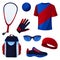 Racquetball game, sport tools set, vector icons