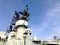 Radar on battleship with blue sky background