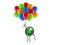 Radar character flying with balloons