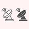 Radar line and glyph icon. Satellite antenna with strong signal. Astronomy vector design concept, outline style