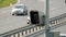 Radar speed control camera on the road. Close up