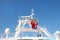 Radars and communications system on a cruise ship. flying flags