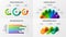 Radial bar and horizontal bar chart marketing analytics vector illustration template bundle.