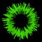 Radial green concentric particles on black background Sound wave Sun ray or star burst element Zoom effect Square fight stamp
