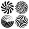 Radial Spiral Rays Set. Vector Psychedelic Illustration. Twisted Rotation Effect. Swirling Monochrome Shapes. Black And