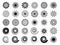 Radial swirles. Hypnotic black shapes round symbols vector collection set