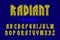 Radiant alphabet with yellow neon glow. Luminous volumetric font. Isolated english alphabet