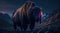 Radiant Beast, A Glowing Neon American Bison in a Natural Setting - Generative AI