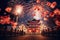 Radiant Chinese New Year: Vibrant Fireworks Illuminate Intricate Temple