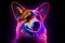 Radiant Corgi dog cyberpunk neon lights. Generate Ai