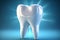 Radiant Dental Pearl, A brilliant white tooth, stands out on blue