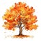 Radiant Essence of Fall: Maple Tree Watercolor Isolated on White Background - Generative AI