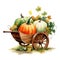 Radiant Essence of Fall: Pumpkin in Wheelbarrow Watercolor Isolated on White Background - Generative AI