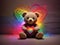 Radiant Love Spectrum: Rainbow Laser Teddy Bear Heart Wall Art