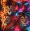 Radiant Neon Lion Portrait Majestic Feline Transformed with Bold Electric Colors. Luminous Fur and Glowing Eyes.