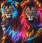 Radiant Neon Lion Portrait Majestic Feline Transformed with Bold Electric Colors. Luminous Fur and Glowing Eyes.