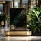 Radiant Opulence: Golden Intricately Patterned Metal Sign on Reflective Glass Wall