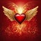 Radiant Red Heart with Golden Wings: Angelic Love Symbol