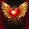 Radiant Red Heart with Golden Wings: Angelic Love Symbol