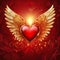 Radiant Red Heart with Golden Wings: Angelic Love Symbol