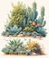 Radiant Resilience: Explore the Whimsy of Nature with Cartoon Succulent Plants and Fantasy-Like Flowering Cactusa
