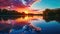 Radiant Ripples: Tranquil Sunset Symphony by the Lake