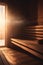 Radiant Sauna: A Serene Escape with Sunbeams and Warm Wood
