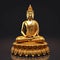 Radiant Serenity: Gold Buddha Statue Illuminated Against Dark Background - Spiritual Tranquility and Peace