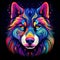 Radiant Siberian Husky Face Illustration In Neon Hallucination Style