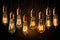 Radiant Vintage Light Bulbs for Cafe and Restaurant Decoration - Retro Edison Style on Dark Background, generative AI