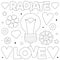 Radiate love. Coloring page. Black and white vector illustration.
