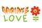 Radiate love slogan in retro style. Perfect groovy print for T-shirt, sticker, poster. Hand drawn vector illustration