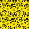 Radiation and biological hazard danger signs on yellow, seamless pattern