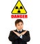 Radiation danger! Businessman with crossed arms